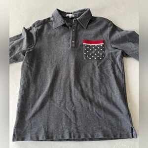 Nicholas and Bears Gray Kids Polo Shirt with Red and White Polka Dot Pocket